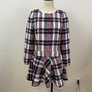 Red black white plaid long sleeve dress